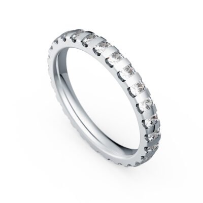 14k fehéraranyból készült kerek briliáns gyémánt örökgyűrű, sávos kivitelben