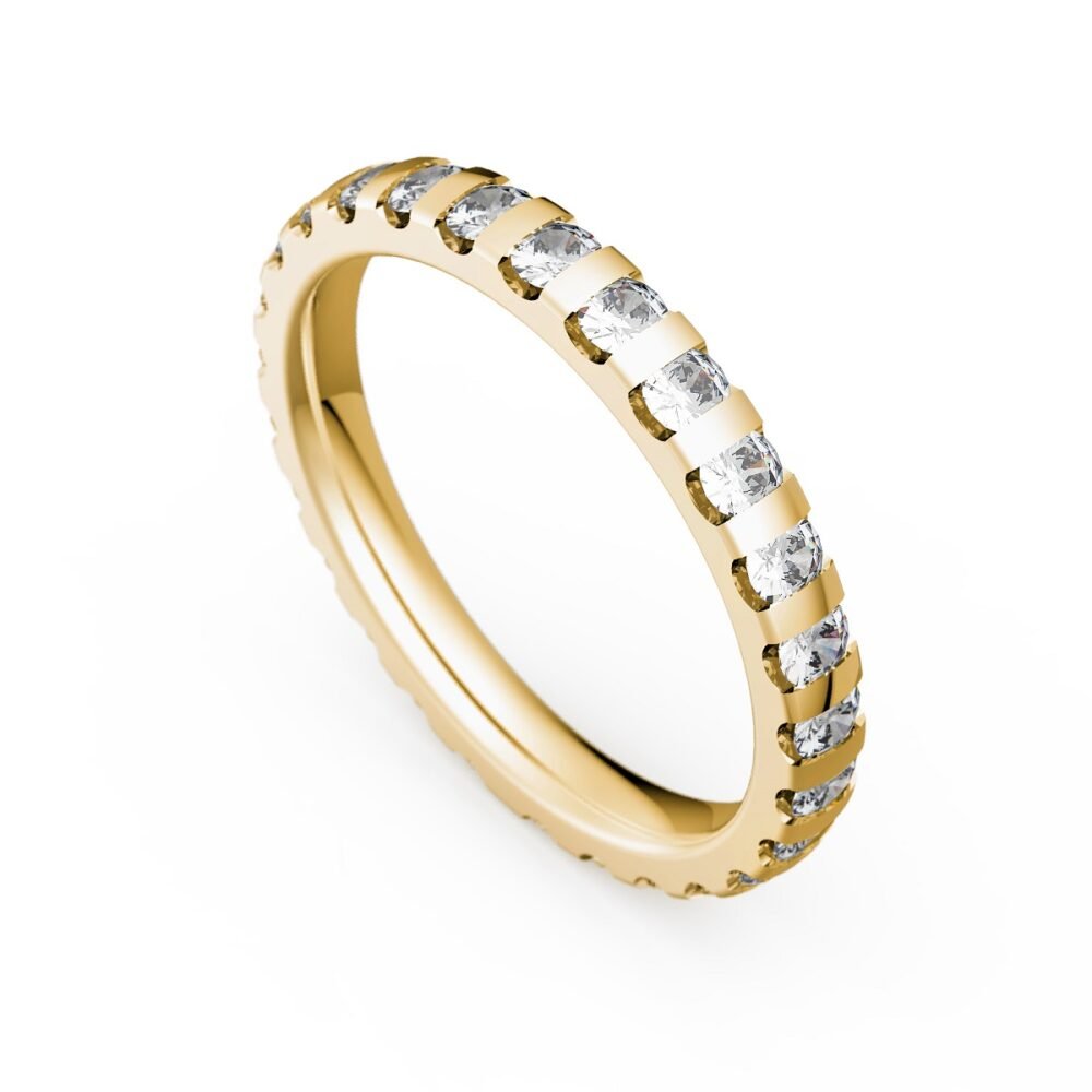 Bague d'éternité en or jaune 14k sertie de diamants ronds et brillants