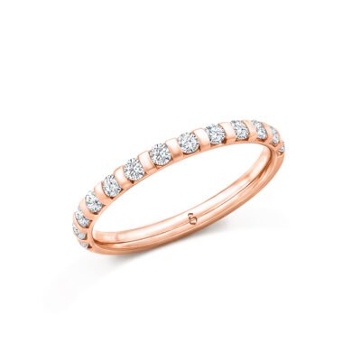 Anello a mezza eternità con diamante tondo brillante incastonato a barre in oro rosa 14 ct.