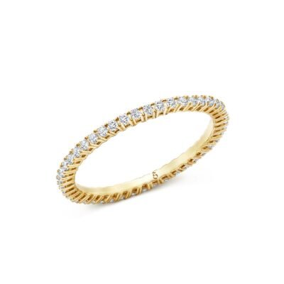Δαχτυλίδι αιωνιότητας με στρογγυλό μπριγιάν διαμάντι από κίτρινο χρυσό 14 καρατίων