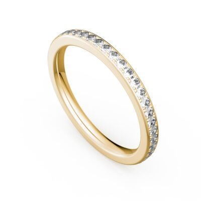 Gyöngysoros kerek briliáns gyémánt örökgyűrű 14k sárga aranyból