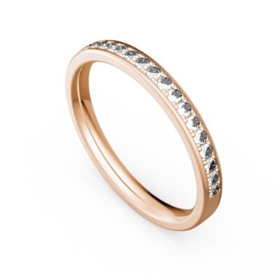 Gyöngysoros kerek briliáns gyémánt fél örökkévalósági gyűrű 14k rózsaaranyból