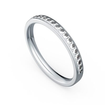 Gyöngysoros kerek briliáns gyémánt fél örökkévalósági gyűrű 14k fehér aranyból