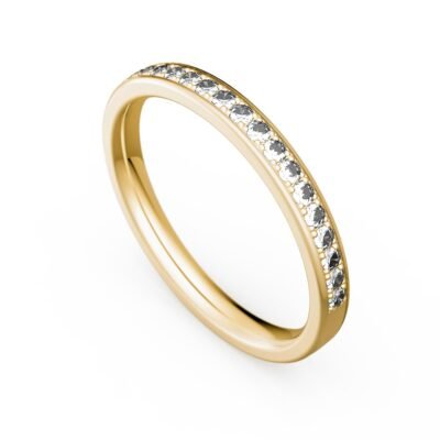 Gyöngysoros kerek briliáns gyémánt fél örökkévalósági gyűrű 14k sárga aranyból