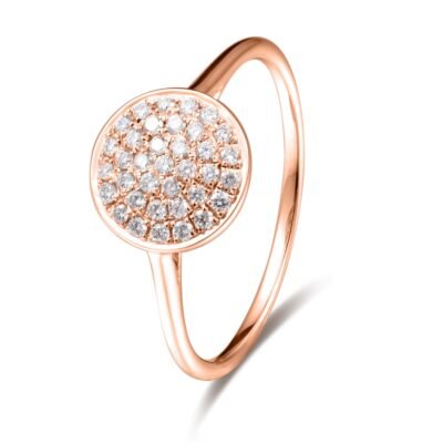 Anel de diamante brilhante redondo com moldura em ouro rosa de 14k
