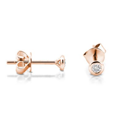 Bezel Set Round Brilliant Diamond Solitaire Stud Earrings in 14k Rose Gold