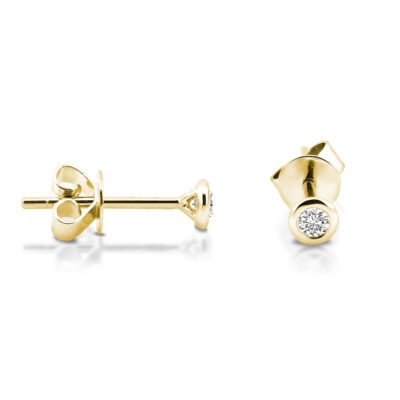 Bezel Set Round Brilliant Diamond Solitaire Stud Earrings in 14k Yellow Gold