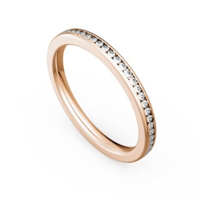 Anello di eternità con diamante tondo brillante incastonato a canale in oro rosa 14 ct.