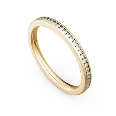 Csatornázott kerek briliáns gyémánt örökgyűrű 14k sárga aranyból