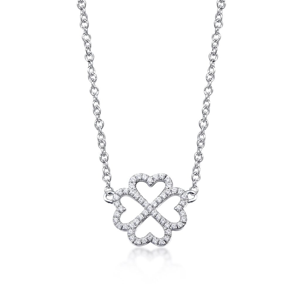 Colar de diamantes Clover Heart em ouro branco de 14k