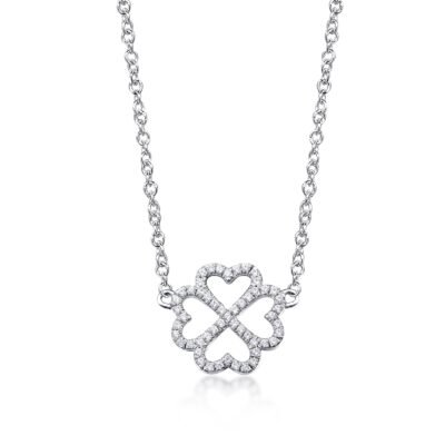 Kleeblatt Herz Diamant-Halskette in 14k Weißgold