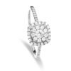 Cushion Cut Halo Round Brilliant Diamond Cluster Ring in 14k White Gold with Diamond Pavé Band