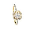 Cushion Cut Halo Round Brilliant Diamond Cluster Ring in 14k Yellow Gold with Diamond Pavé Band