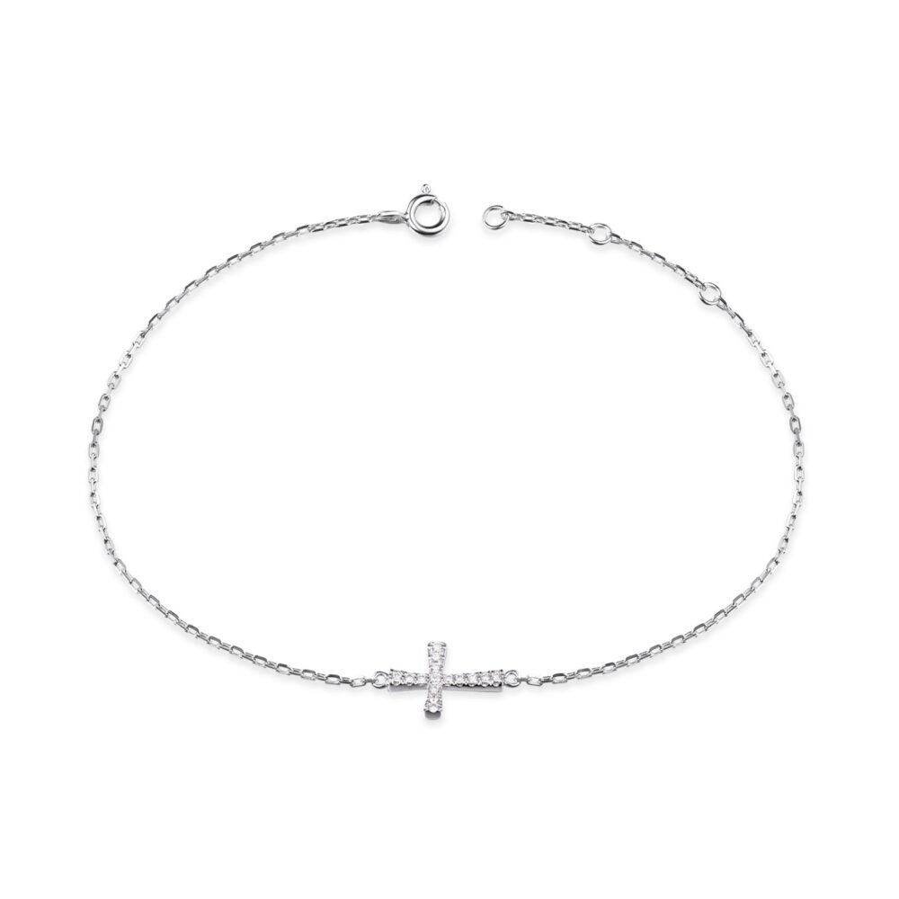 Diamond Cross Bracelet in 14k White Gold