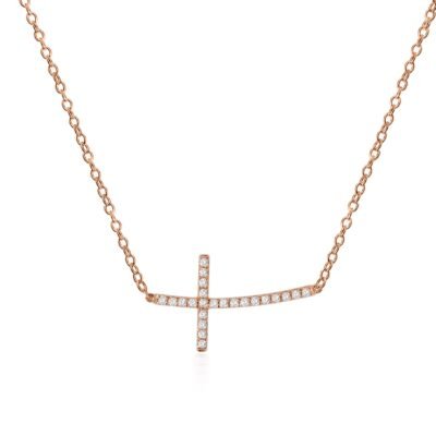 Diamond Cross Necklace in 14k Rose Gold