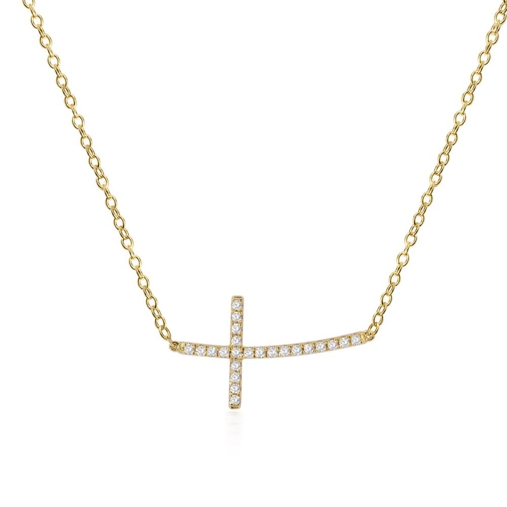 Colar de diamantes em forma de cruz em ouro amarelo 14k