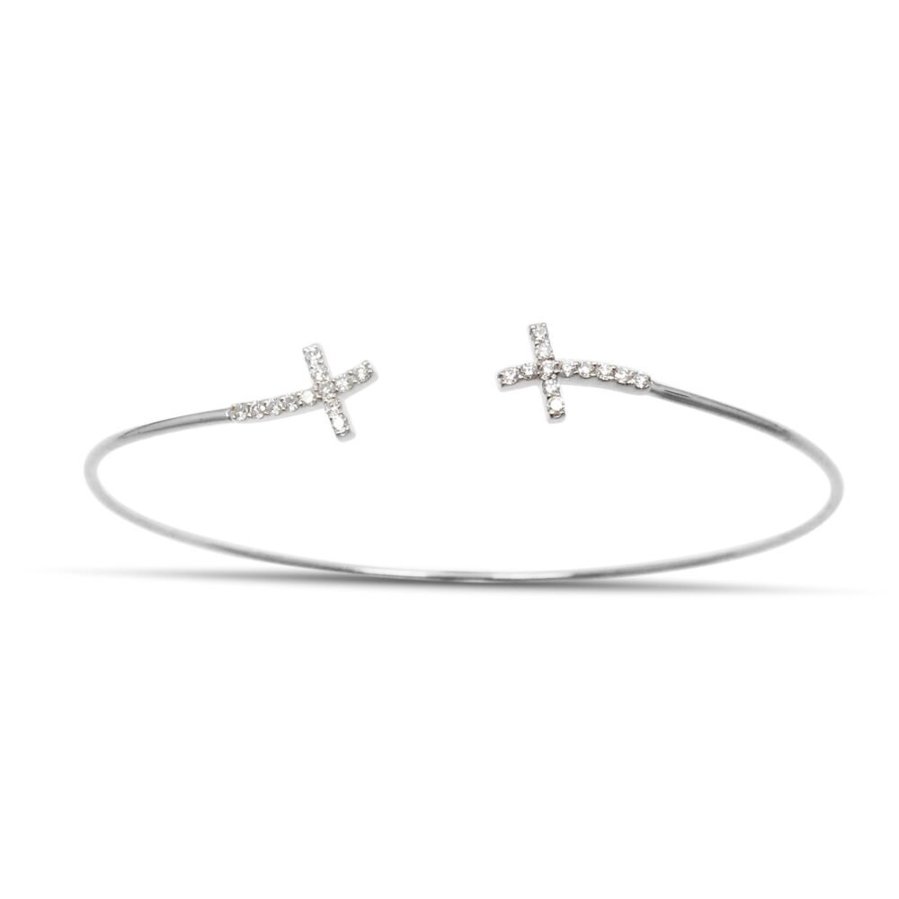 Diamond Cross Open Bangle-armbånd i 14 k hvidguld