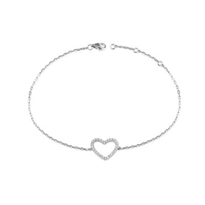 Diamond Heart Bracelet in 14k White Gold