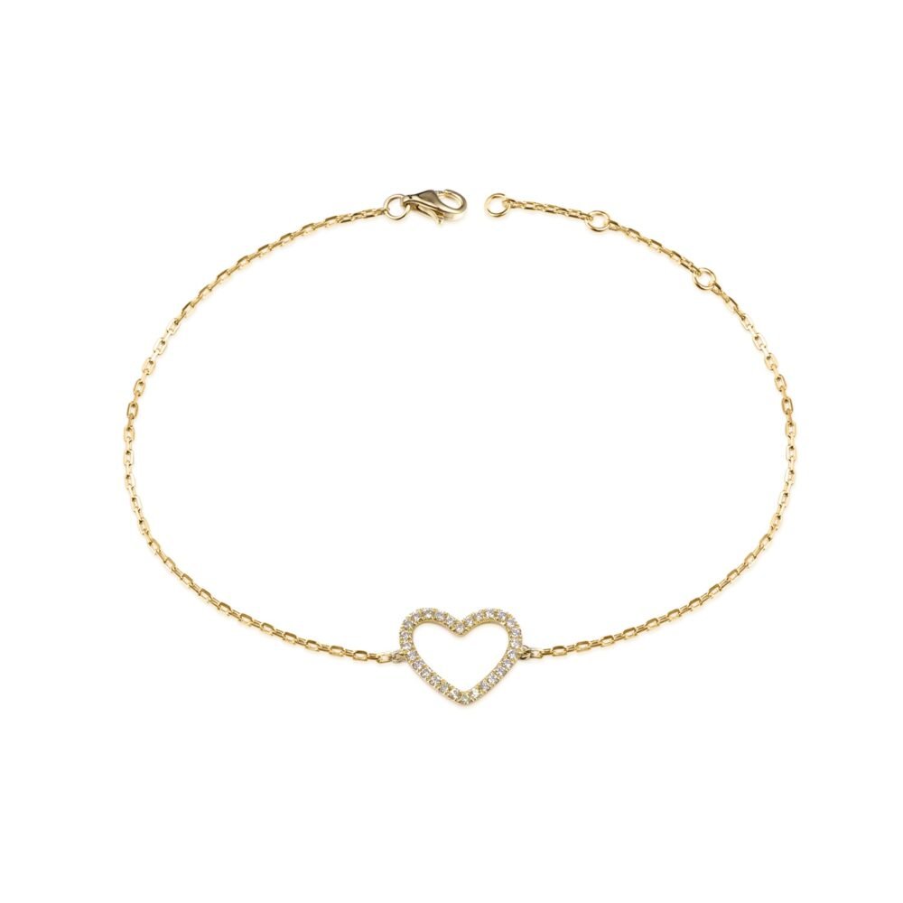 Bracciale con cuore di diamanti in oro giallo 14 carati