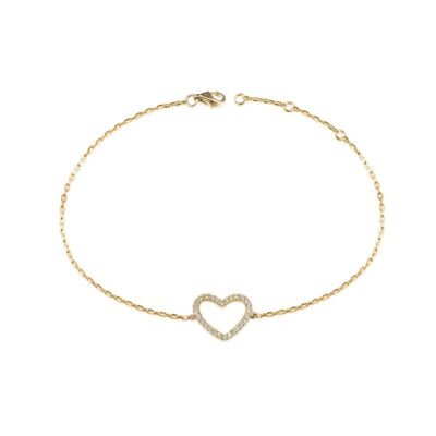 Diamond Heart Bracelet in 14k Yellow Gold