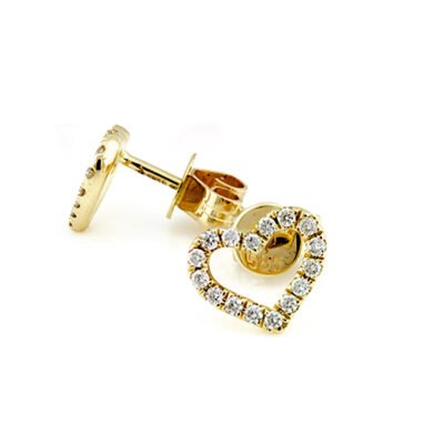 Diamond Heart Stud Earrings in 14k Yellow Gold