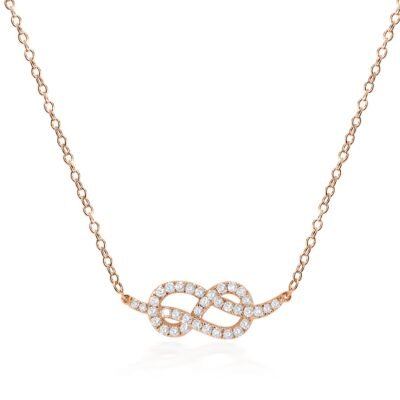 Diamantna ogrlica z neskončnim vozlom iz 14-karatnega rožnatega zlata