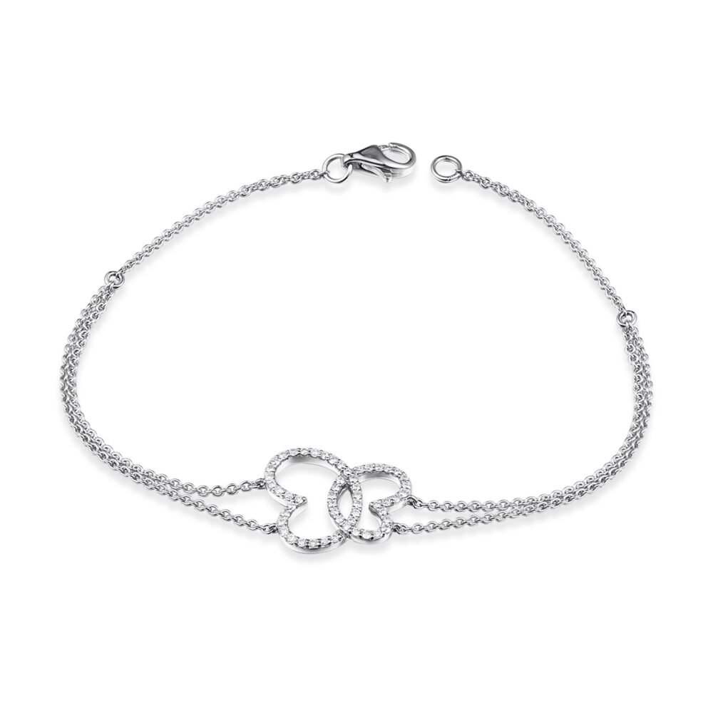 Double Heart Diamond Bracelet in 14k White Gold