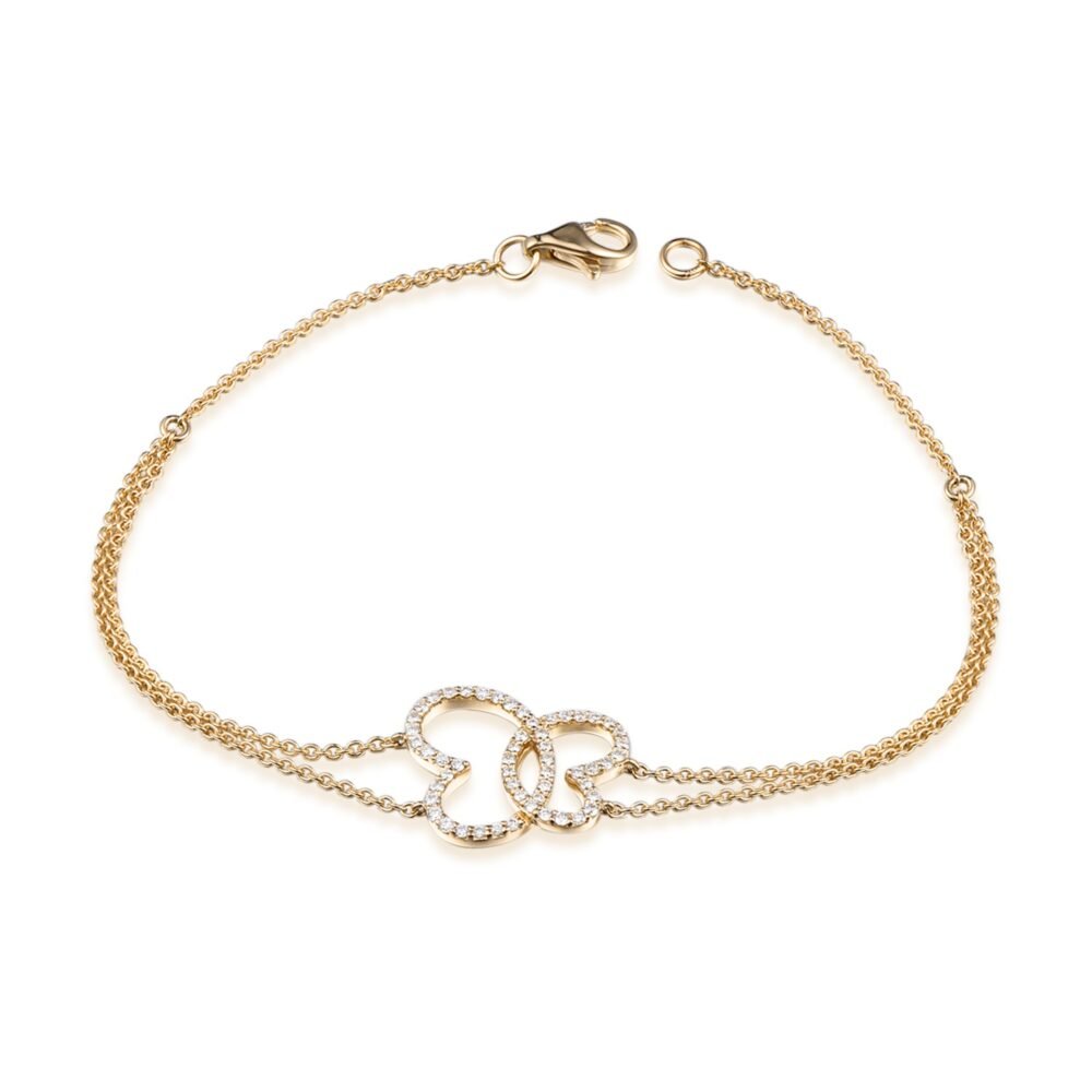 Double Heart Diamond Bracelet in 14k Yellow Gold