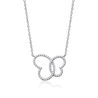 Double Heart Diamond Necklace in 14k White Gold