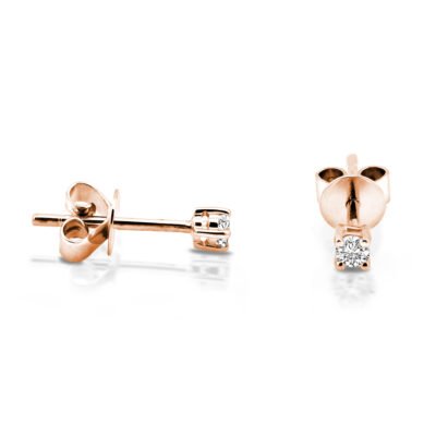 Four-Prong Round Brilliant Diamond Solitaire Stud Earrings in 14k Rose Gold