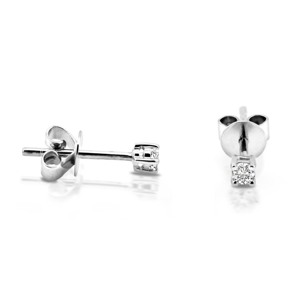 Four-Prong Round Brilliant Diamond Solitaire Stud Earrings in 14k White Gold