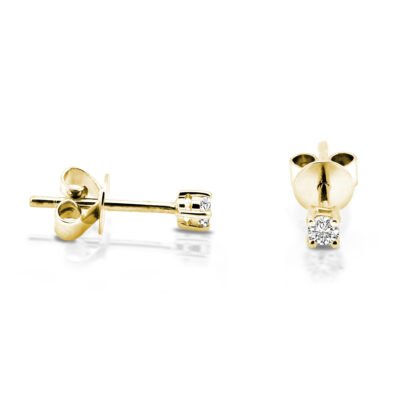 Καρφωτά σκουλαρίκια με σολιταίρ διαμάντι στρογγυλό μπριγιάν σε κίτρινο χρυσό 14 καρατίων