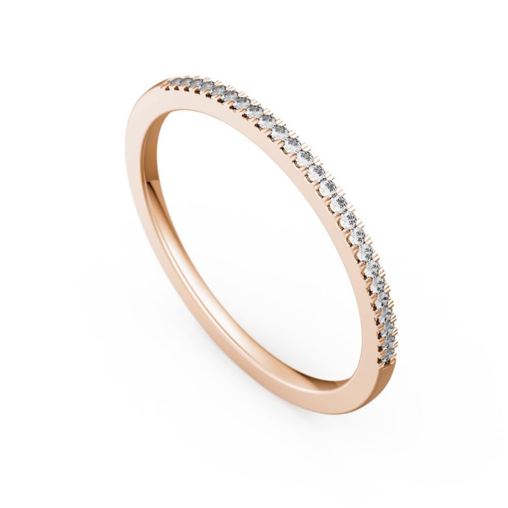 French Pavé Set Round Brilliant Diamond Half Eternity Thin Ring in 14k Rose Gold