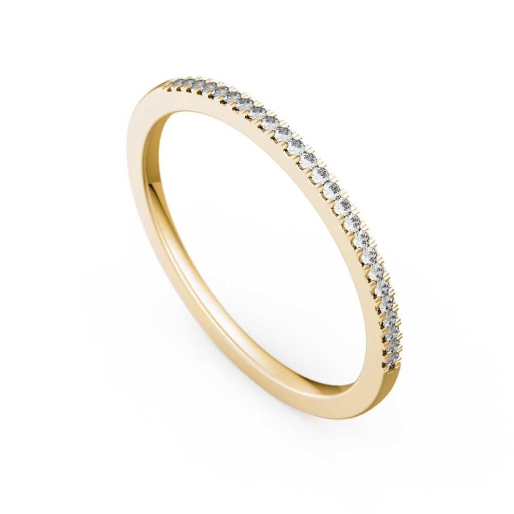 French Pavé Set Round Brilliant Diamond Half Eternity Thin Ring in 14k Yellow Gold