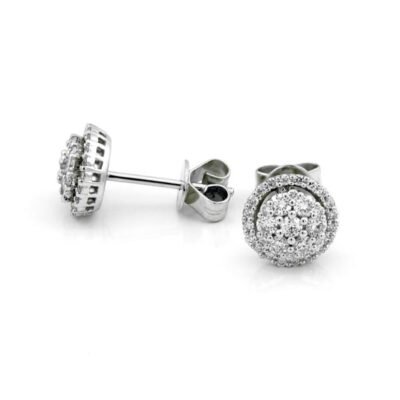 Halo Elevated Floral Cluster Diamond Stud Earrings in 14k White Gold