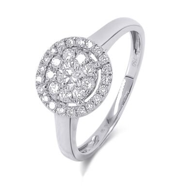 Halo Round Brilliant Diamond Cluster Ring in 14k White Gold