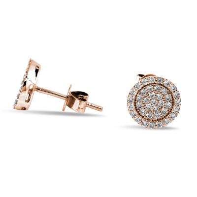 Halo Round Brilliant Diamond Cluster Stud Earrings in 14k Rose Gold