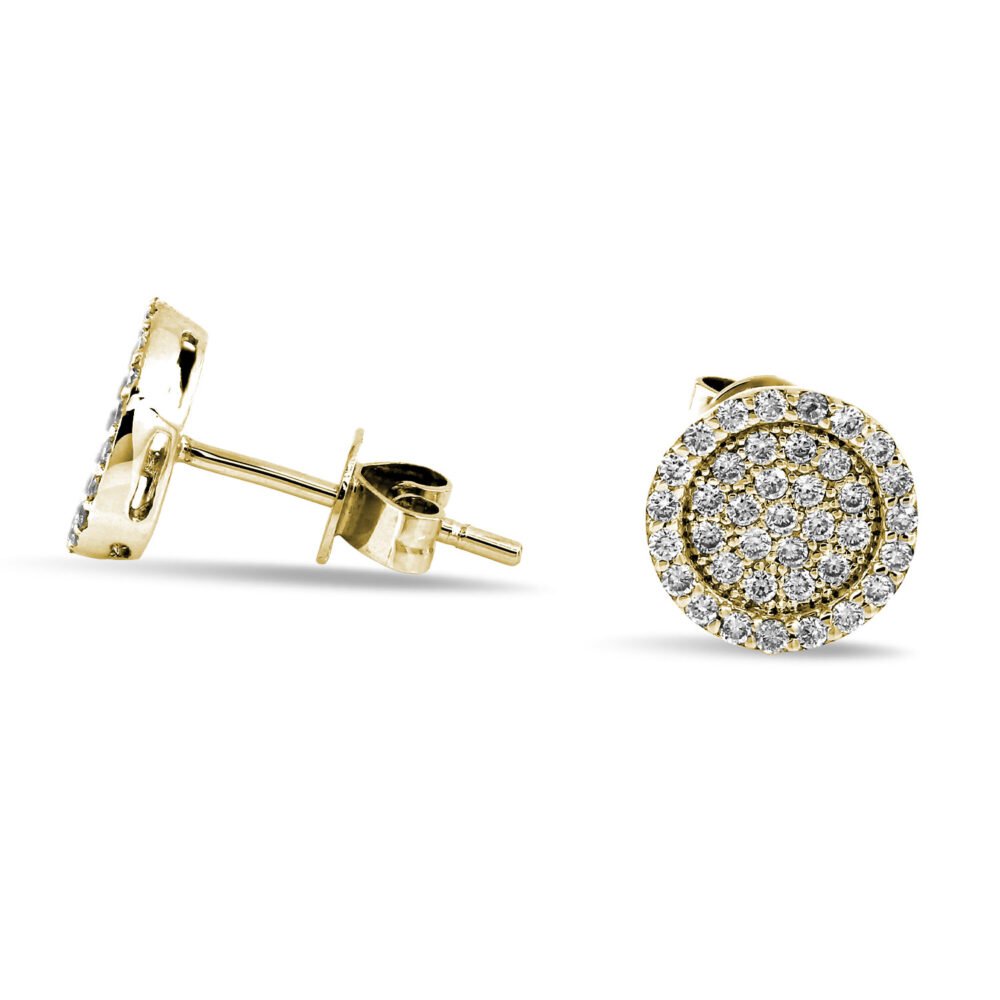 Halo Round Brilliant Diamond Cluster Stud Earrings in 14k Yellow Gold