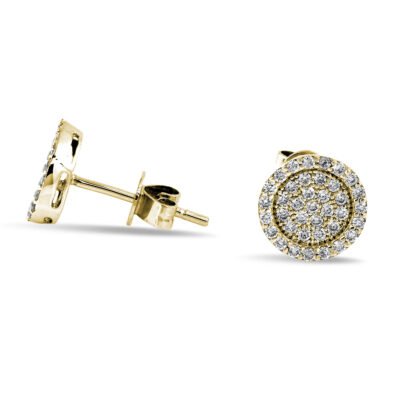 Halo Round Brilliant Diamond Cluster Stud Earrings i 14 k gult guld