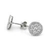 Halo Round Brilliant Diamond Floral Cluster Stud Earrings in 14k White Gold