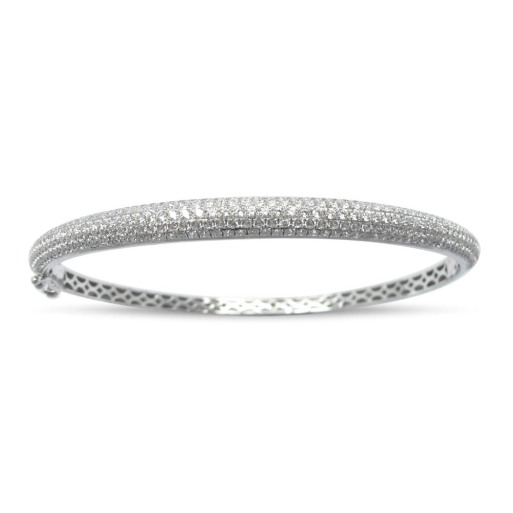 Multi Row Pavé Diamond Bangle Bracelet in 14k White Gold