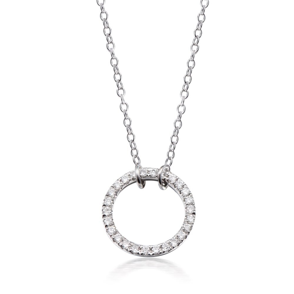 Open Circle Diamond Necklace in 14k White Gold