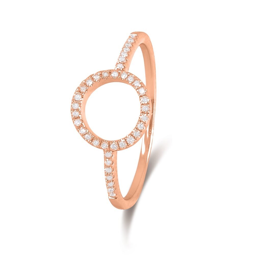 Open Circle Round Brilliant Diamond Ring in 14k Rose Gold