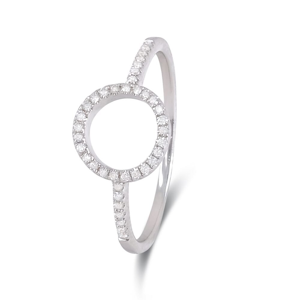 Open Circle Round Brilliant Diamond Ring in 14k White Gold