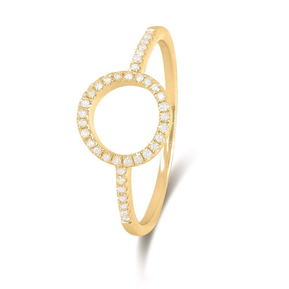 Open Circle Round Brilliant Diamond Ring in 14k Yellow Gold