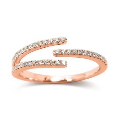 Anel de diamante brilhante redondo aberto em ouro rosa de 14k