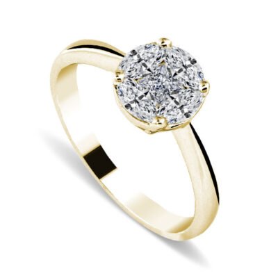 Princess and Marquise Cut Diamond Cluster Ring in 14k Yellow Gold