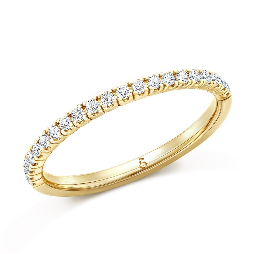 Halbe Ewigkeit Ring aus 14k Gelbgold mit rundem Brillanten und Zacken