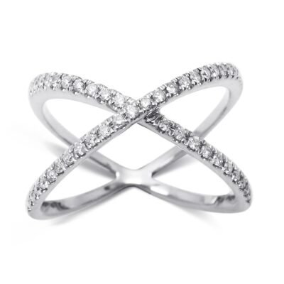 Round Brilliant Diamond Criss Cross Ring in 14k White Gold