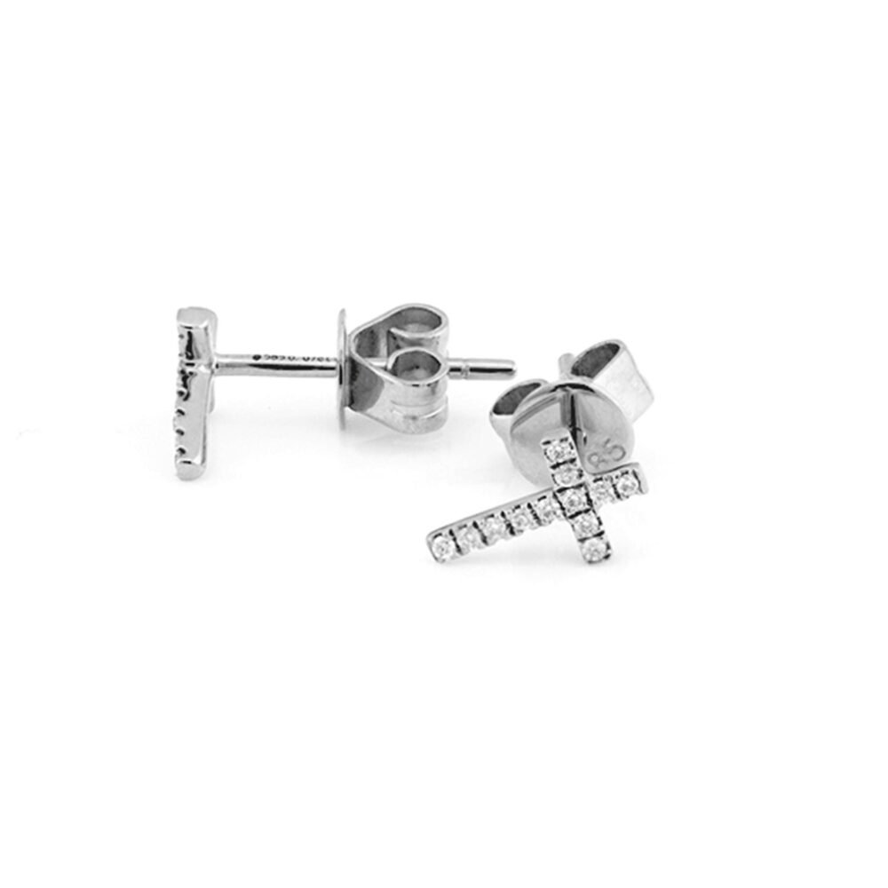 Round Brilliant Diamond Cross Stud Earrings in 14k White Gold